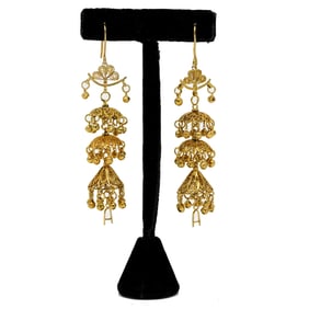 Middle Eastern 18 Kt Gold Chandelier Earrings