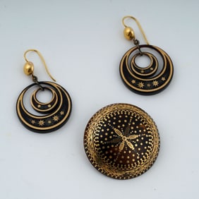 British Victorian Pique Gold & Shell Jewelry