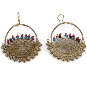 Indo-Persian Gilded Silver Earrings with Filigree Work