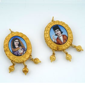 Qajar Persian Enameled 18Kt Gold Pendants