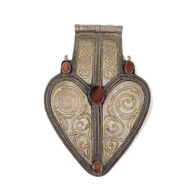 Turkoman Silver Asyk with Carnelian Stones & Gold Wash