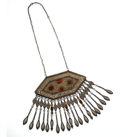Turkoman Silver Ornamental Necklace with Gold Wash & Carnelian Stones