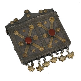 Turkoman Silver Document Case with Carnelian Stones & Gold Wash