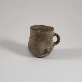 Early Iranian Blackware Pottery Cup with Handle