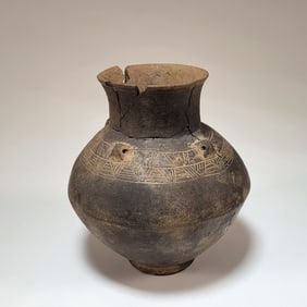 Early Iranian Blackware Pottery Jar with Four Suspension Loops