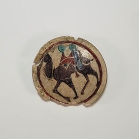 Iranian Fragmentary Mina'i Dish with Camel & Riders