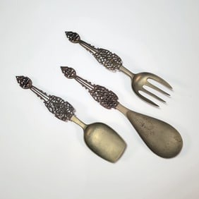 Set of Three Qajar Persian Bronze Decorative Utensils