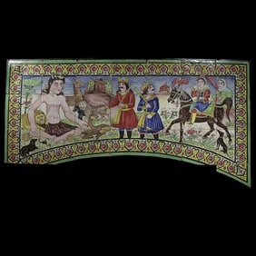 Qajar Tile Panel Depicting Story of Layla & Majnun