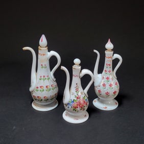 Lot of Three Turkish Opaline Glass Ewers