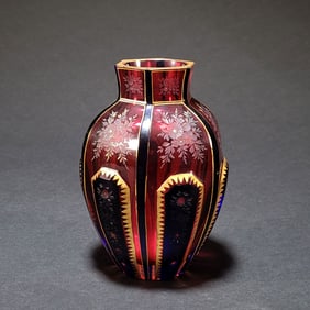 English Cut Cranberry Glass Vase