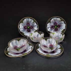 Four Austrian Meyers Neff Glass Bowls & Underplate Sets