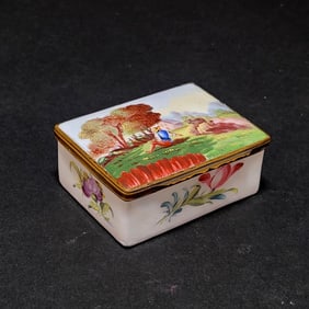 French Enameled Table Box with Pastoral Scene