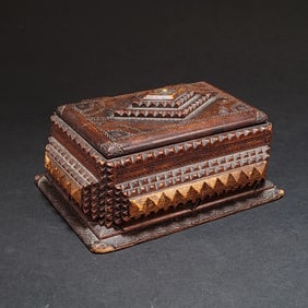 American Tramp Art Fruitwood Jewelry Box