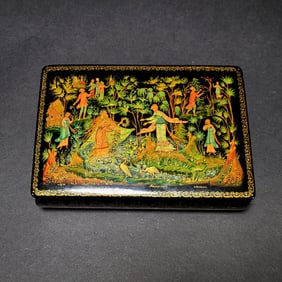Signed Russian Palekh Lacquered Jewelry Box with Snow Maiden