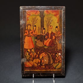 Persian Qajar Lacquered Papier Mache Wooden Mirror Case