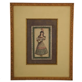Persian Qajar Watercolor Portrait of a Woman in European Clothes