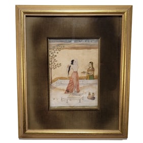 Indian Gouache & Gilt Nude Miniature Painting on Paper