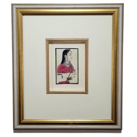 Indian Gouache and Gilt Miniature Portrait of a Young Lady