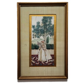 Indian Gouache Courtyard Tryst Erotic Miniature