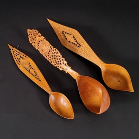 Lot of Three Qajar Persian Fruitwood Decorative Utensils
