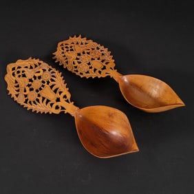 Pair of Qajar Persian Fruitwood Decorative Spoons