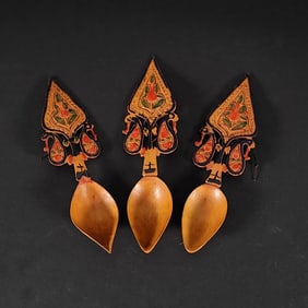 Lot of Three Qajar Persian Fruitwood Decorative Teaspoons