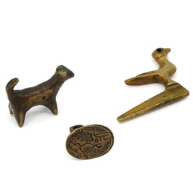 Mixed Lot of Three Middle Eastern Bronze Figures and a Seal