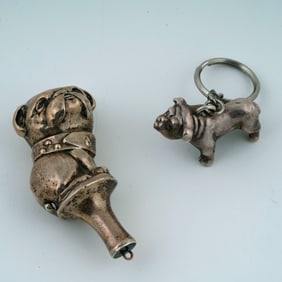 Lot of Two Silver Bulldog Formed Objets