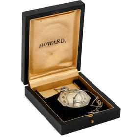 Howard 14 Kt White Gold Pocket Watch with Original Chain
