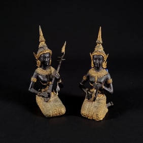 Pair of Thai Gilded Bronze Thepphanom Angel Figures