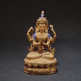 Tibetan Gilded Bronze Chenrezig Statue