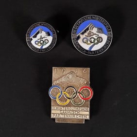 Lot of Three Silvered Bronze Winter Olympics Garmisch-Partenkirchen Pins