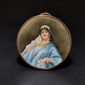German Orientalist Oil on Porcelain Miniature of an Islamic Woman