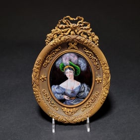French Framed Limoges Miniature Portrait of Gentlewoman