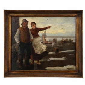 S Constantin, Italian Framed Oil on Canvas of Seafaring Couple