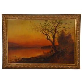 Signed, Framed Oil on Canvas Landscape Painting (1893)
