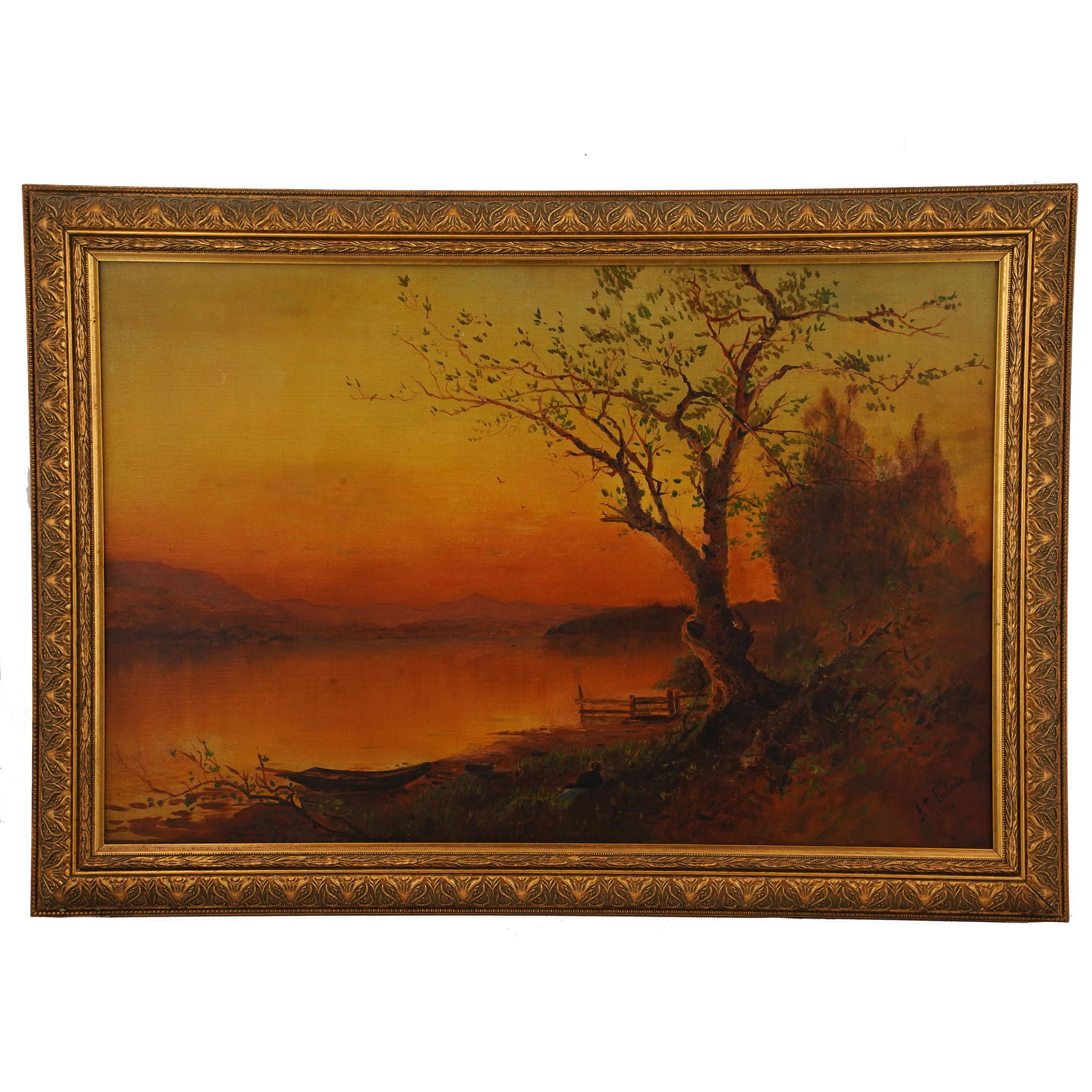 Signed, Framed Oil on Canvas Landscape Painting (1893): Signed, framed oil on canvas landscape painting. The painting appears to be a reproduction of an oil painting by American John Bunyan Bristol (1826-1909). Artist signature and dated in lower right cor