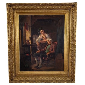 Curt de Brevio, European Reproduction of Grandpa Waking, Oil on Canvas