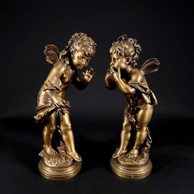 Auguste Moreau (1834-1917), Pair of Bronze Cherub Sculptures