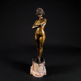 Paul Phillipe (1870-1930), "The Challenge", Patinated Bronze Nude Sculpture