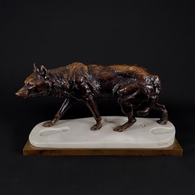 Charles Valton (1851-1918), Bronze Wolf in Snow Sculpture