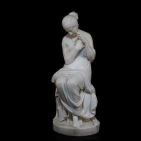 European Neoclassical Marble Seminude Sculpture of Woman