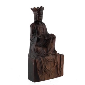 Chinese Carved Fruitwood Statue of Guanyin