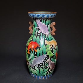 Chinese Copper Cloisonne Enamel Catfish Vase, No Reserve