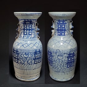 Lot of Two Chinese Glazed Blue and White Porcelain Vases, No Reserve