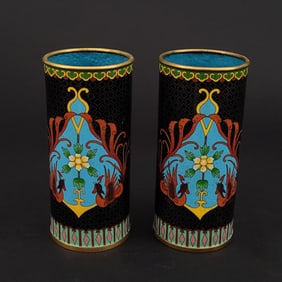 Pair of Chinese Cloisonne Enamel Brush Pots, No Reserve