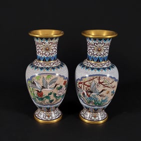 Pair of Chinese Cloisonne Enamel Vases, No Reserve