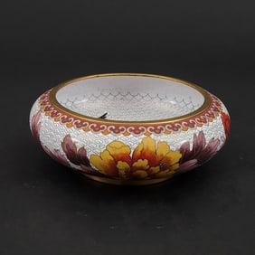 Chinese Brass Cloisonne Bowl with Ruji Head Borders, No Reserve