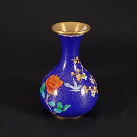 Chinese Brass Cloisonne Vase with Floral Motifs, No Reserve