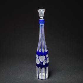 Czech/Bohemian Cobalt Cut-to-Clear Glass Decanter